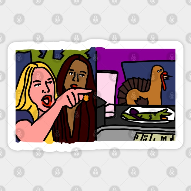 Woman Yelling at Cat Memes and Funny Thanksgiving Turkey Sticker by ellenhenryart